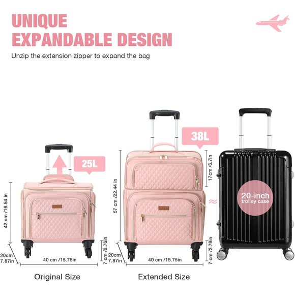 Water-Repellent Expandable 20-Inch Pink Carry-On with Smooth Spinner Wheels - Picture 3 of 7